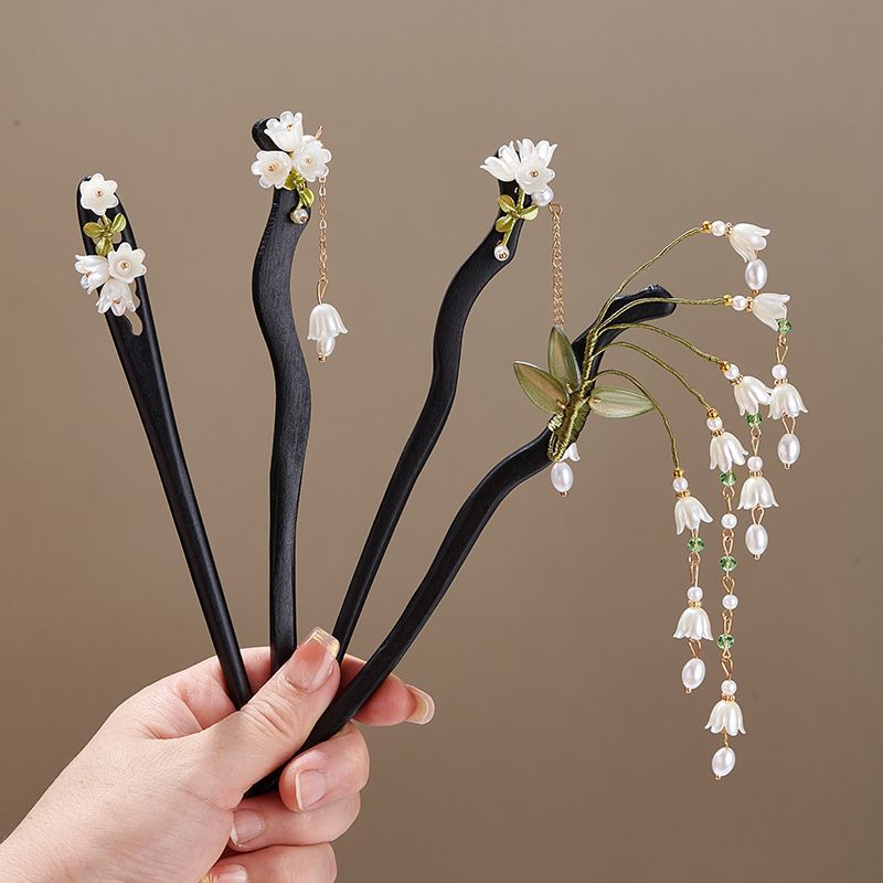 Supply Florist - スズラン1 ヘアスティック レトロ木製フラワータッセルヘアピン 中国漢服ヘアアクセサリー ヴィンテージウェディングアップヘアヘアクリップ