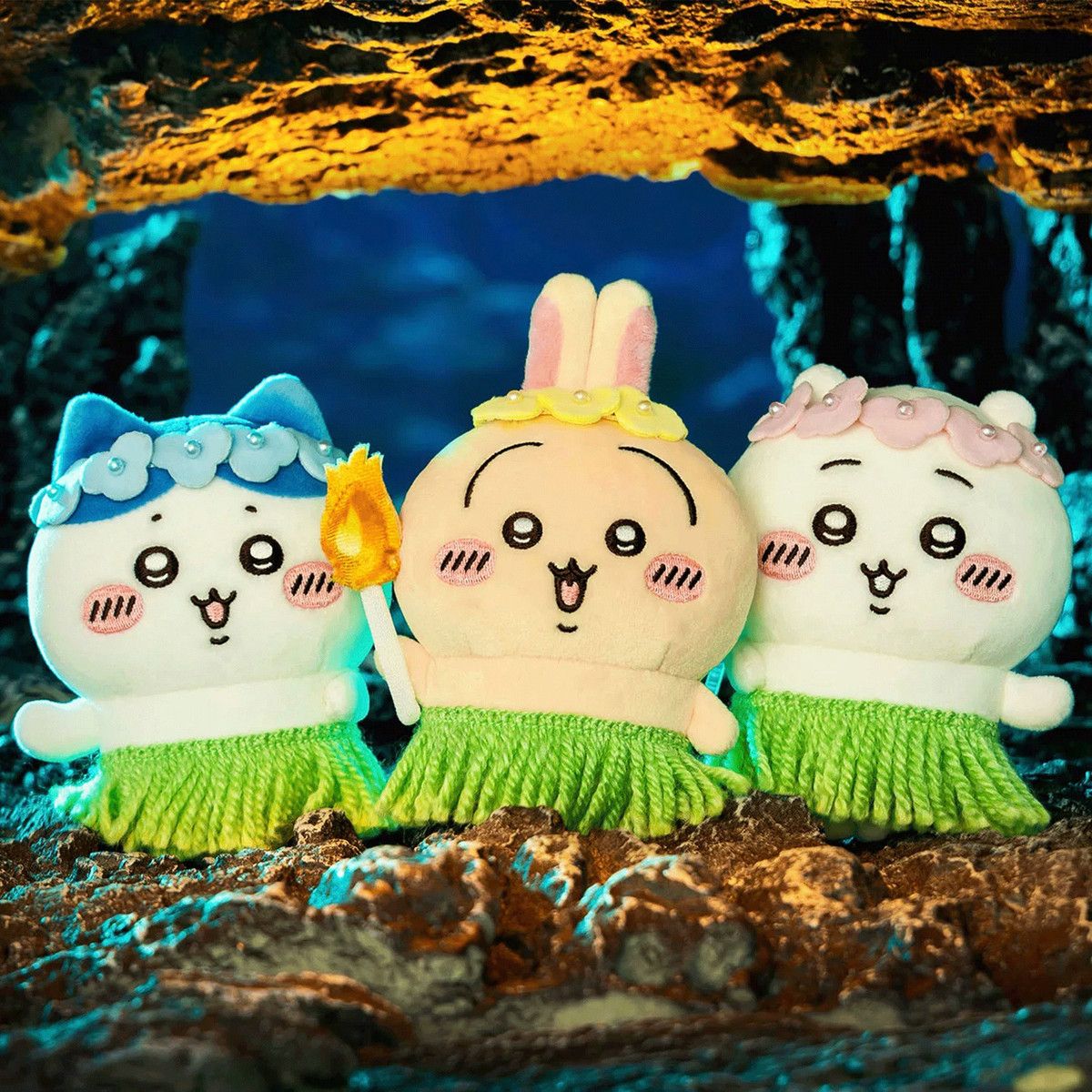 Supply Florist - カワイイCkwマーメイドアイランドぬいぐるみペンダントキーリング、草のスカートと花のヘッドバンドを着たウサギのハチワレチー、かわいいギフト