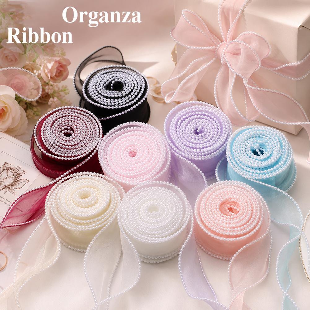 Ribbon Organza Roll - 5ヤード/ロール 4cm パールフィッシュテールオーガンザリボン シルクレース DIY手作りリボン ギフトラッピング
