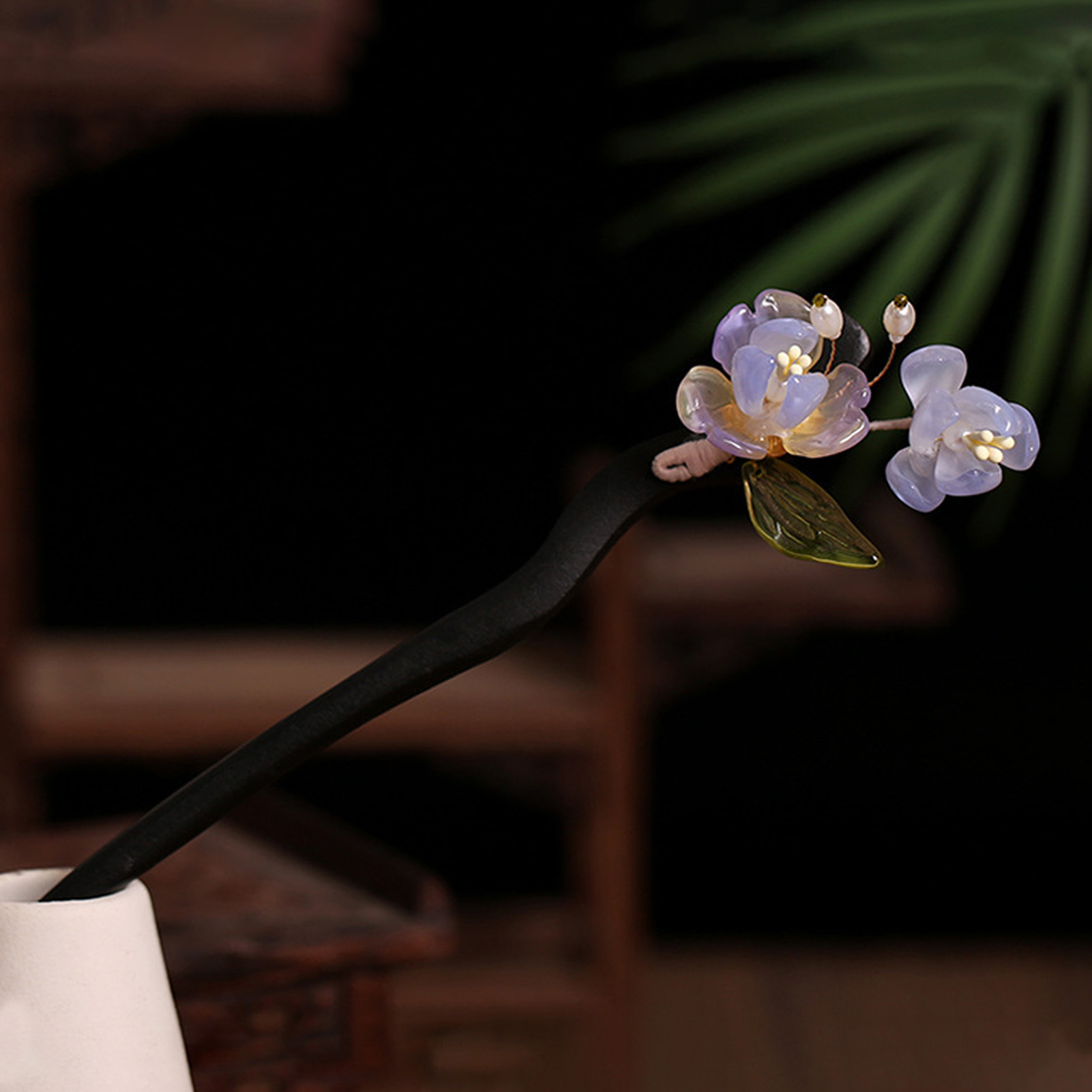 中国風の花のタッセルヘアピンヴィンテージ木製花柄パールヘアス - Supply Florist のレビューと価格