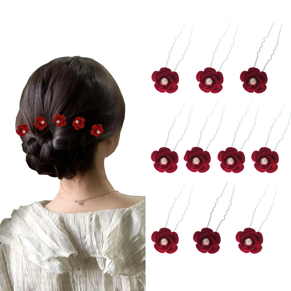 10 個ローズヘアアクセサリー結婚式の花嫁のヘアピン花のヘア - Supply Florist のレビューと価格