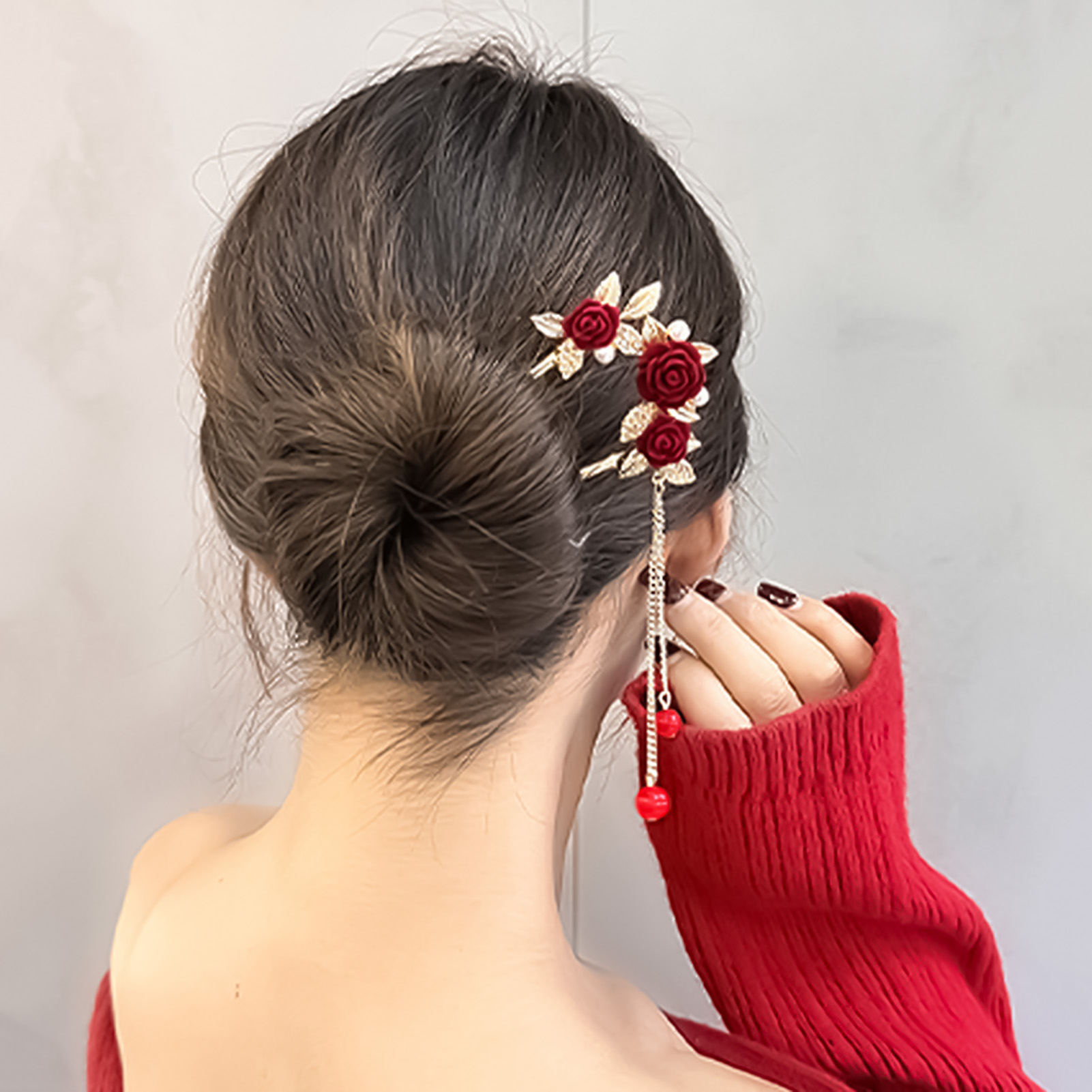 中国風のバラの花のヘアスティックヘアピン女性のための赤い花の - Supply Florist のレビューと価格