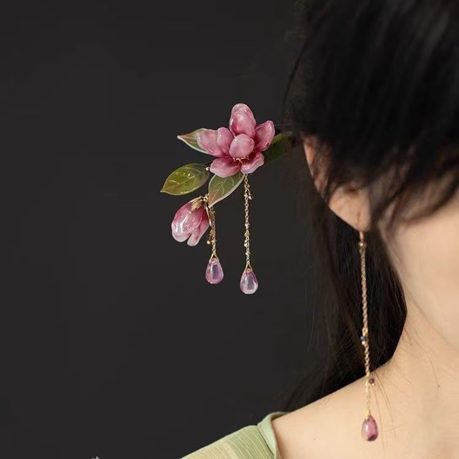 花柄ヘアスティック中国風ヘアピンピンクの花のタッセルレトロ伝 - Supply Florist のレビューと価格
