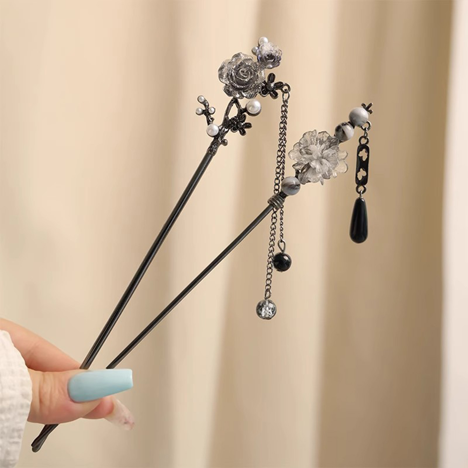 エレガントな花のヘアスティックフォーク合金ヘアクリップビーズ - Supply Florist のレビューと価格